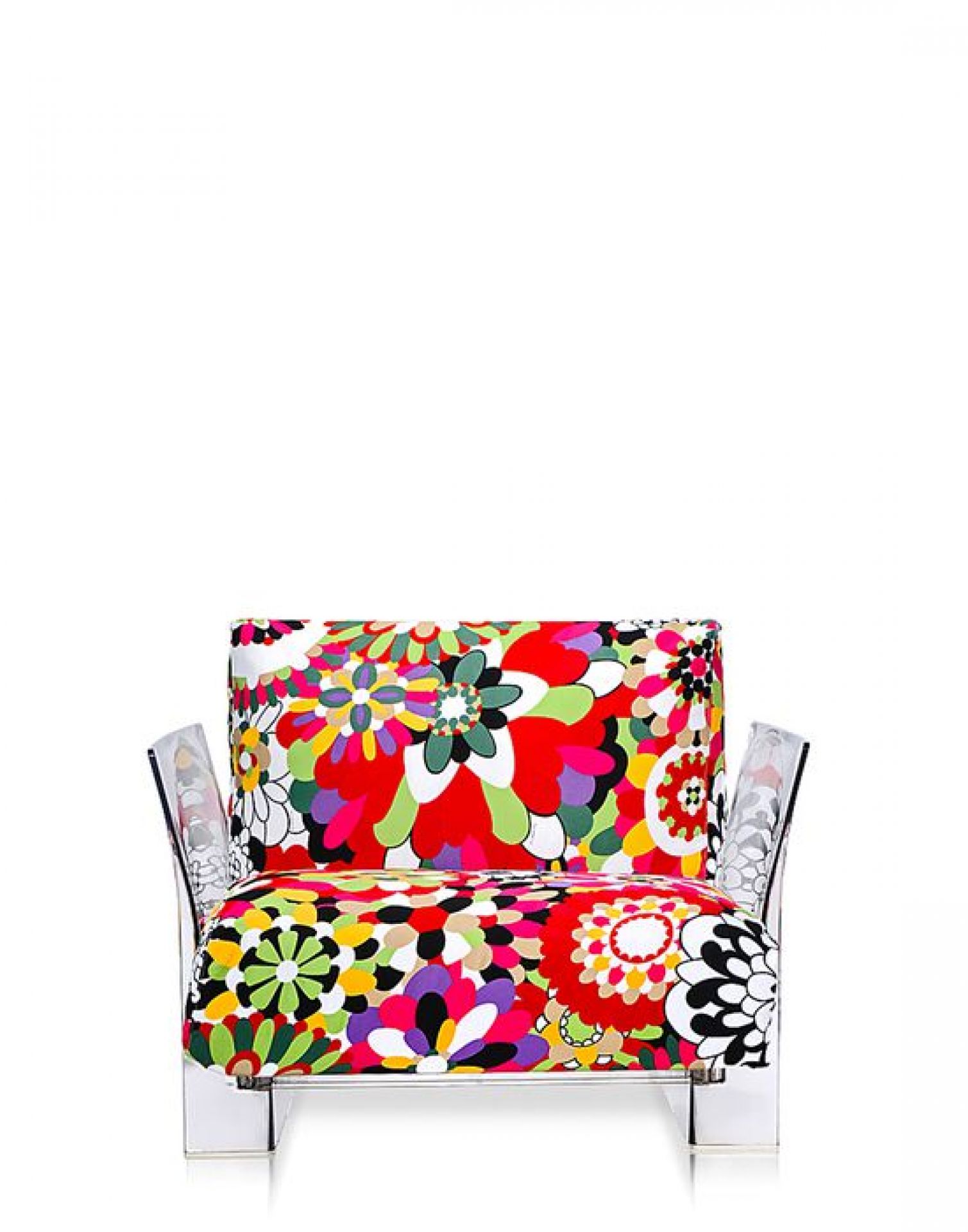 Pop Sessel mit Missoni Bezug von Kartell: Bunter Design Sessel mit transparentem Gestell.